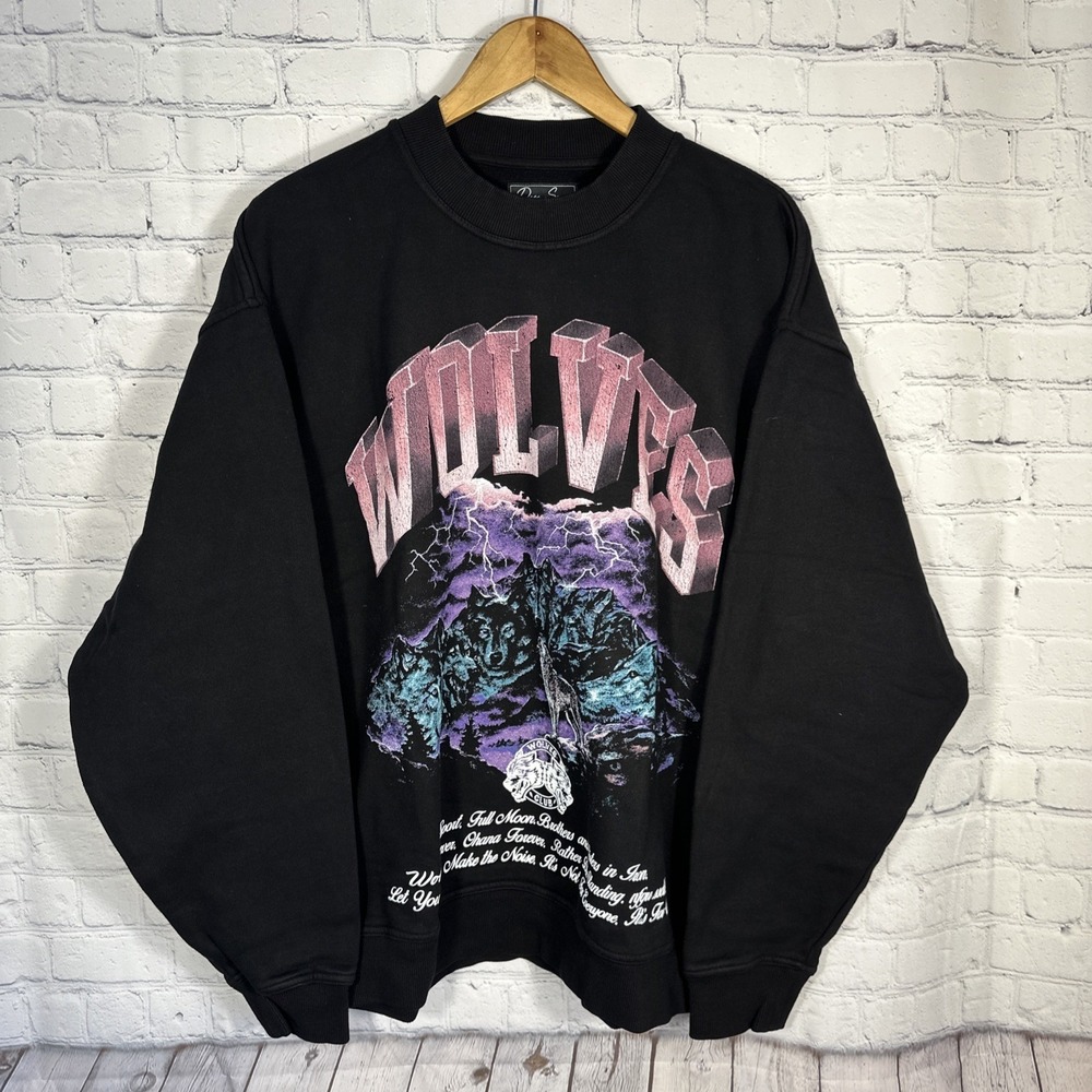 NEW Darc Sport  Wolves Club Guardians Vintage London‎ Crewneck Wolf Blac Size L
